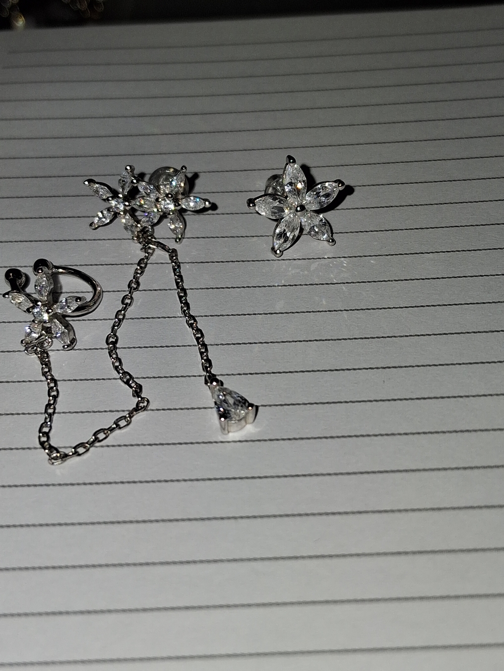 Delicate Silver Floral Cubic Zirconia Earring Set - Silver
